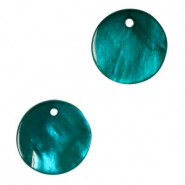 Shell charm round 15mm Teal blue